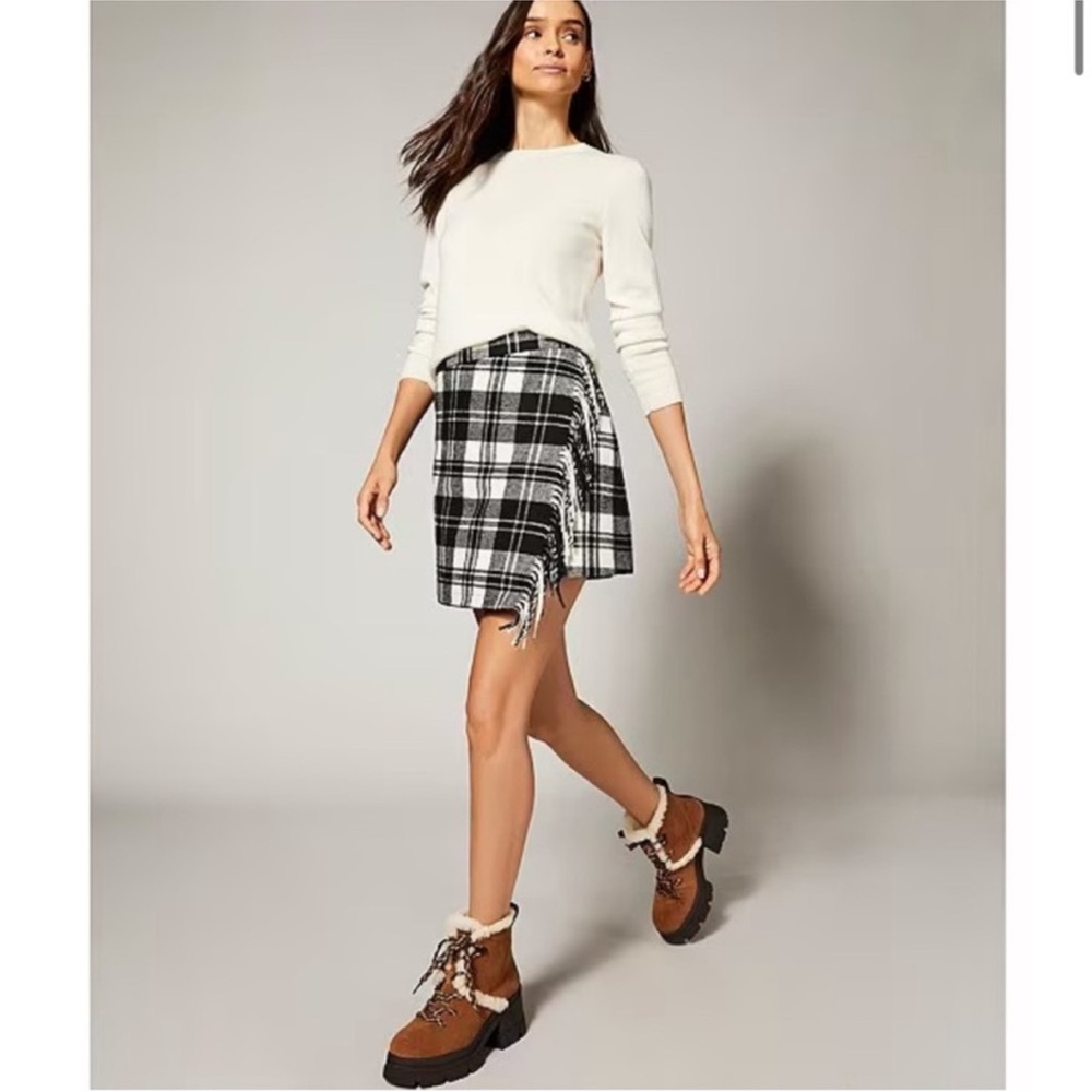 ANTONIO MELANI Plaid Fringe Skirt